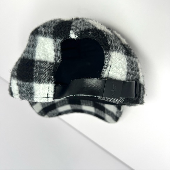 All Saints Check Baseball Cap Strapback Hat Black White Buffalo Check Fuzzy GUC - Picture 6 of 9